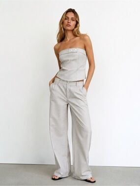 Zara Light Brown Gray Pinstripe Strapless Top